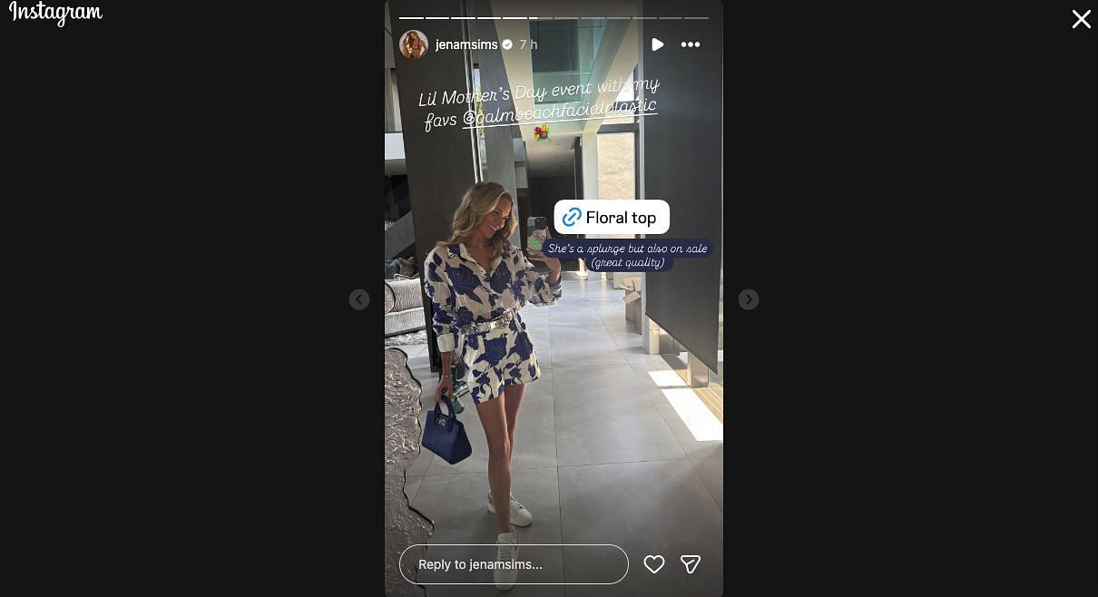 Still taken from Jena Sims' Instagram story (Image source: Instagram/@jenamsims)